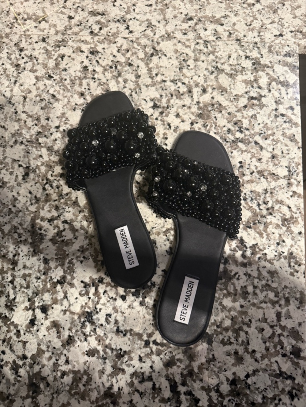 Steve Madden Black Beaded Slide Mules